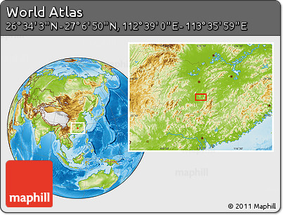 Physical Location Map of the Area around 26° 50' 27" N, 113° 7' 30" E