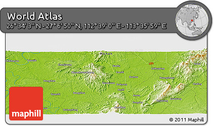 Physical Panoramic Map of the Area around 26° 50' 27" N, 113° 7' 30" E