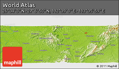 Physical Panoramic Map of the Area around 26° 50' 27" N, 113° 7' 30" E