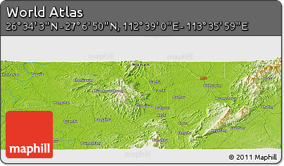 Physical Panoramic Map of the Area around 26° 50' 27" N, 113° 7' 30" E