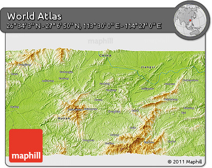 Physical 3D Map of the Area around 26° 50' 27" N, 113° 58' 29" E