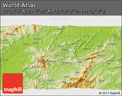 Physical 3D Map of the Area around 26° 50' 27" N, 113° 58' 29" E