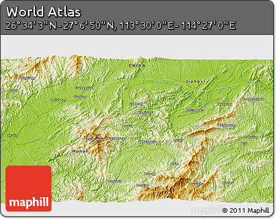 Physical 3D Map of the Area around 26° 50' 27" N, 113° 58' 29" E