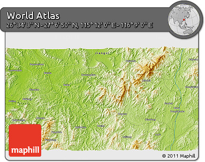 Physical 3D Map of the Area around 26° 50' 27" N, 115° 40' 30" E