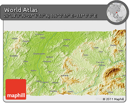 Physical 3D Map of the Area around 26° 50' 27" N, 116° 31' 30" E