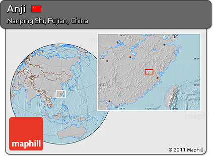Gray Location Map of Anji, hill shading