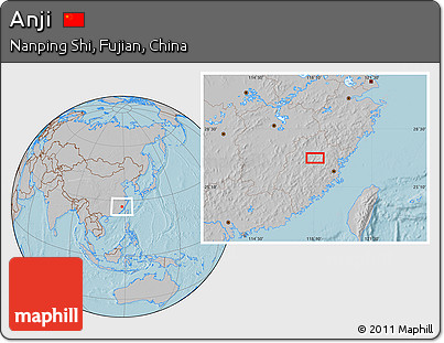 Gray Location Map of Anji, hill shading