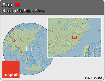 Savanna Style Location Map of Anji, hill shading