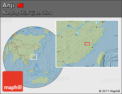 Savanna Style Location Map of Anji, hill shading