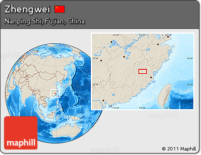 Shaded Relief Location Map of Zhengwei