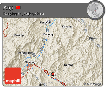 Shaded Relief Map of Anji