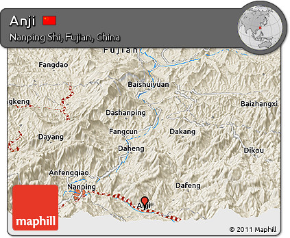 Shaded Relief Panoramic Map of Anji