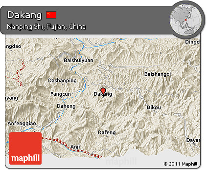 Shaded Relief Panoramic Map of Dakang