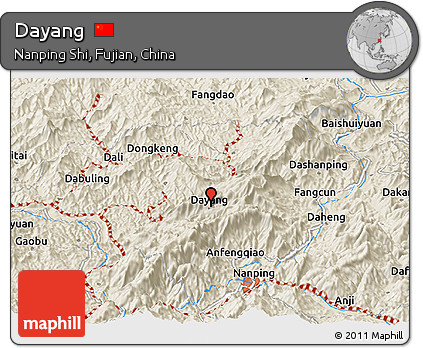 Shaded Relief Panoramic Map of Dayang