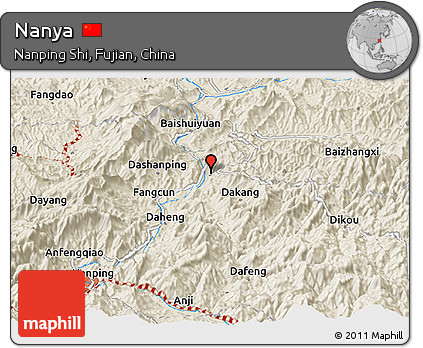 Shaded Relief Panoramic Map of Nanya