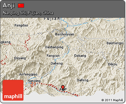Shaded Relief Panoramic Map of Anji