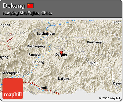 Shaded Relief Panoramic Map of Dakang
