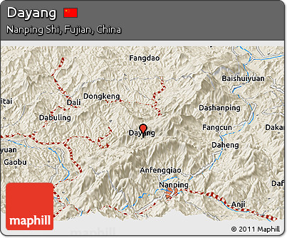 Shaded Relief Panoramic Map of Dayang