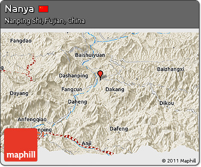 Shaded Relief Panoramic Map of Nanya