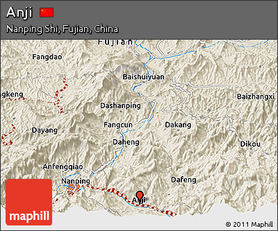 Shaded Relief Panoramic Map of Anji