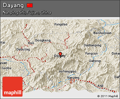 Shaded Relief Panoramic Map of Dayang