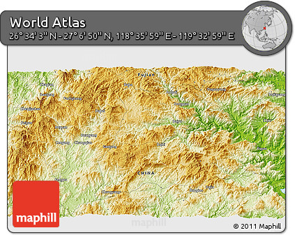 Physical 3D Map of the Area around 26° 50' 27" N, 119° 4' 29" E