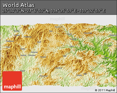 Physical 3D Map of the Area around 26° 50' 27" N, 119° 4' 29" E