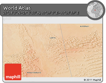 Satellite 3D Map of the Area around 26° 50' 27" N, 11° 7' 30" E