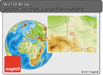 Physical Location Map of the Area around 26° 50' 27" N, 11° 7' 30" E