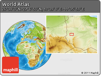 Physical Location Map of the Area around 26° 50' 27" N, 11° 7' 30" E