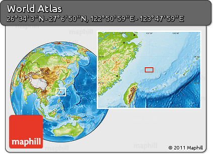 Physical Location Map of the Area around 26° 50' 27" N, 123° 19' 29" E