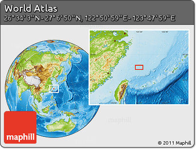 Physical Location Map of the Area around 26° 50' 27" N, 123° 19' 29" E