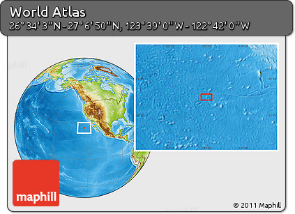 Physical Location Map of the Area around 26° 50' 27" N, 123° 10' 30" W