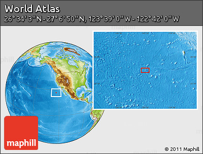 Physical Location Map of the Area around 26° 50' 27" N, 123° 10' 30" W