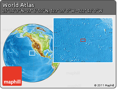 Physical Location Map of the Area around 26° 50' 27" N, 123° 10' 30" W