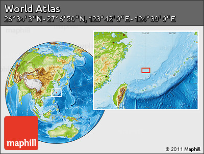 Physical Location Map of the Area around 26° 50' 27" N, 124° 10' 30" E