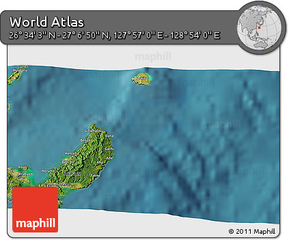 Satellite 3D Map of the Area around 26° 50' 27" N, 128° 25' 30" E