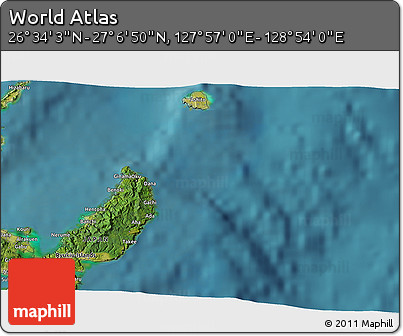 Satellite 3D Map of the Area around 26° 50' 27" N, 128° 25' 30" E