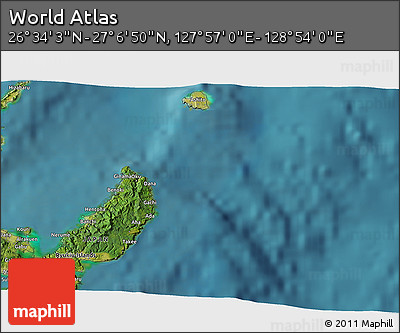 Satellite 3D Map of the Area around 26° 50' 27" N, 128° 25' 30" E