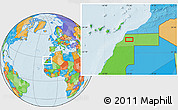 Political Location Map of the area around 26° 50' 27" N, 12° 40' 30" W