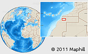 Shaded Relief Location Map of the area around 26° 50' 27" N, 12° 40' 30" W
