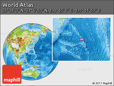 Physical Location Map of the Area around 26° 50' 27" N, 135° 13' 29" E