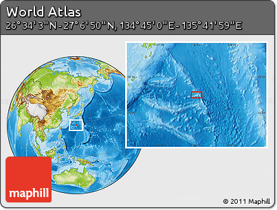Physical Location Map of the Area around 26° 50' 27" N, 135° 13' 29" E