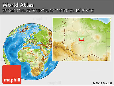 Physical Location Map of the Area around 26° 50' 27" N, 13° 40' 30" E