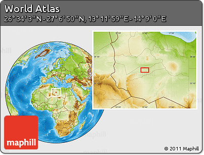 Physical Location Map of the Area around 26° 50' 27" N, 13° 40' 30" E
