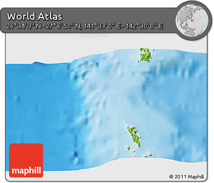 Physical 3D Map of the Area around 26° 50' 27" N, 142° 1' 30" E