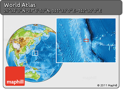 Physical Location Map of the Area around 26° 50' 27" N, 142° 1' 30" E