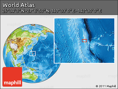 Physical Location Map of the Area around 26° 50' 27" N, 142° 1' 30" E