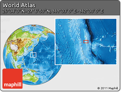 Physical Location Map of the Area around 26° 50' 27" N, 142° 1' 30" E