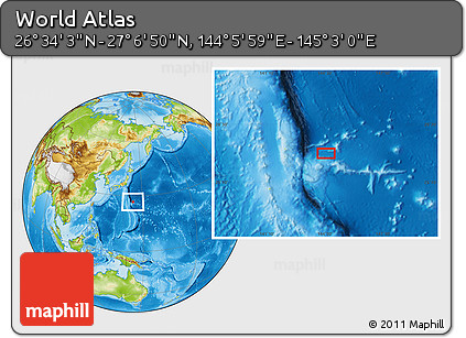Physical Location Map of the Area around 26° 50' 27" N, 144° 34' 29" E
